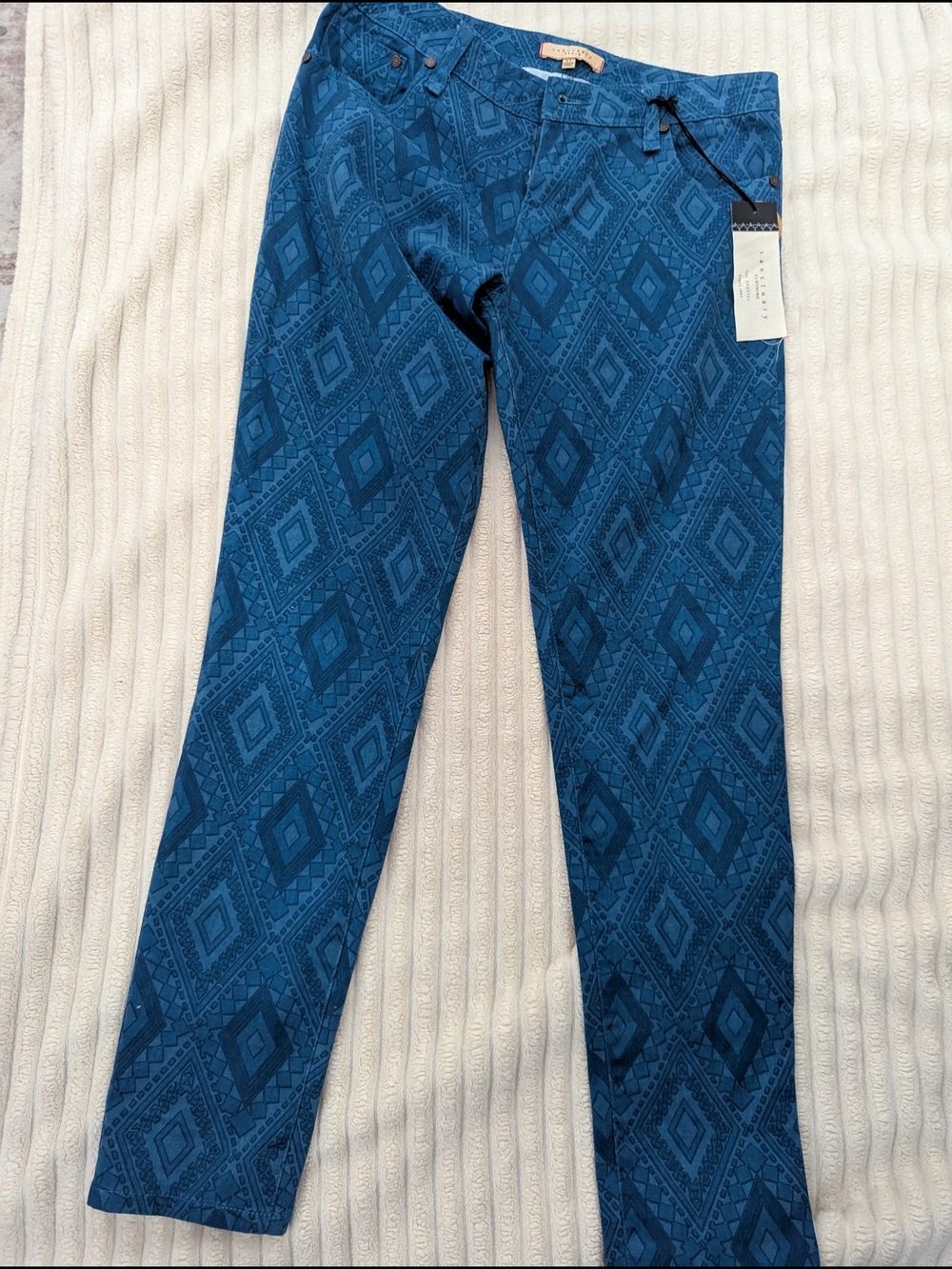 Sanctuary Teal Blue Geometric Straight Leg Jeans
